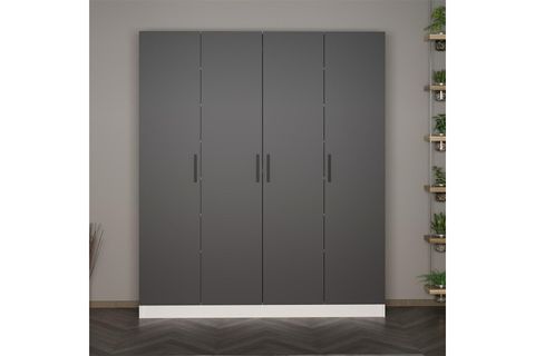 KALE 210 CM 4 KAPAKLI 2B RAF PORTMANTO, BEYAZ ANTRASİT