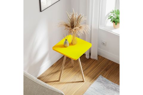 KOZİ KARE AHŞAP AYAKLI YAN SEHPA, SARI