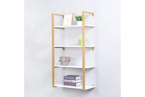 TASNİA GOLD METAL AHŞAP DUVAR RAFI 60 CM 4 KATLI