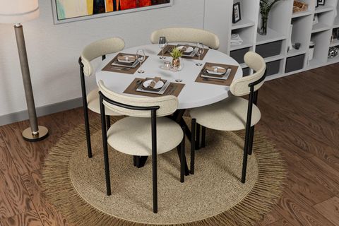 DİCLE YUVARLAK MDF MUTFAK MASASI TAKIMI, KREM