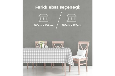 KARELİ PAMUKLU MASA ÖRTÜSÜ, GRİ 160X160 CM