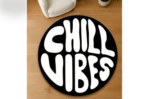CHILL VIBES BASKILI YUVARLAK DOKUMA TABAN HALI, 173 YNG, 100X100 CM
