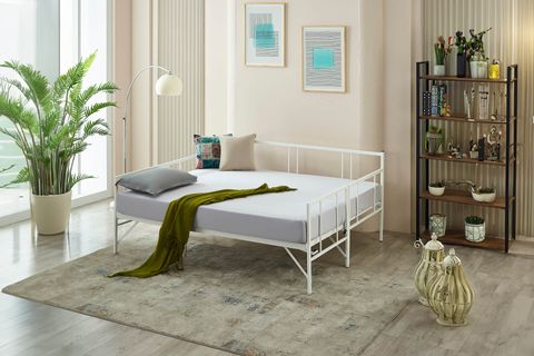 FORTE YAVRULU DAYBED METAL KARYOLA+YATAK SETİ, BEYAZ, 90X190