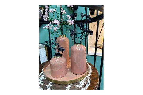 PEMBE ALTIN METAL EMAYE VAZO