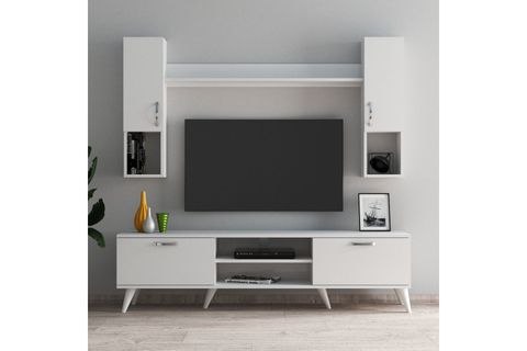 MEGA TV ÜNİTESİ TVU0201, KAPAKLI RAFLI, BEYAZ, 180 CM