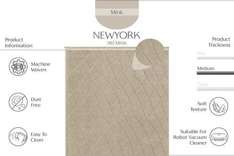  NEWYORK COOL KESME HALI 3110, YUMUŞAK TUŞELİ, VİZON, 120X300