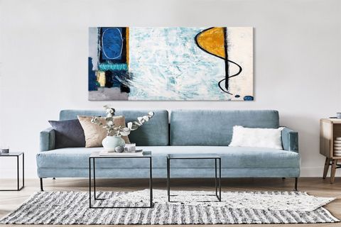 TABLOLIFE BUZ MAVİSİ YAĞLI BOYA DOKULU TABLO, ÇERÇEVESİZ, 60X90