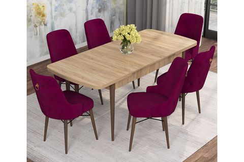 ROVENA MONA AÇILABİLİR MUTFAK MASASI TAKIMI, MEŞE DESEN, MÜRDÜM, 132X80