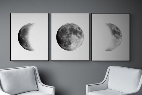 YARIM AY VE DOLUNAY TABLO SETİ, SİYAH ÇERÇEVE, 33X48