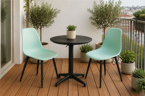 TİLİA SİYAH 2 SANDALYELİ BAHÇE BALKON BİSTRO SETİ, MİNT YEŞİLİ, 60X60 CM