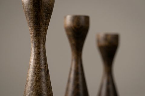 AHENK KAYIN AHŞAP ÜÇLÜ ŞAMDAN SETİ, KOYU CEVİZ,  15-20-25 CM