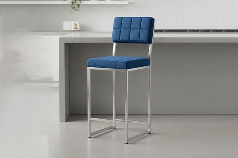 RİVA BAR MUTFAK SANDALYESİ, KROM KAPLAMA AYAKLI, LACİVERT