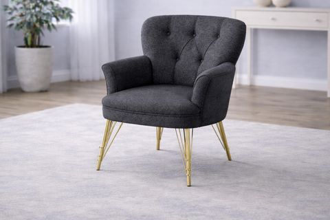 PUFY KOLLU TEKLİ BERJER, ANTRASİT, METAL GOLD AYAK