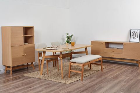 MOON BENCHLİ İSKANDİNAV MASA TAKIMI, 2 SANDALYELİ, KREM, 180X90