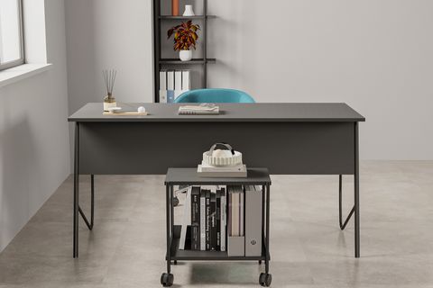 LAGOMOOD ELLA ÇALIŞMA MASASI VE TEKERLEKLİ SEHPA TAKIM, ANTRASİT, 150 CM