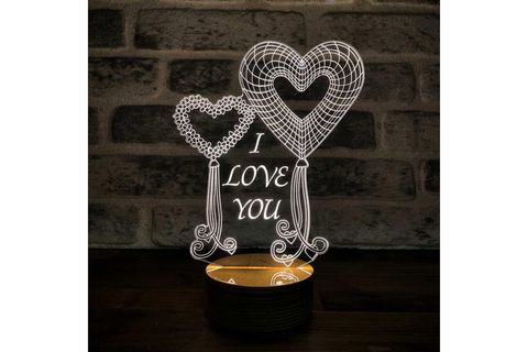 BYLAMP AHŞAP TABANLI LED MASA LAMBASI, İKİ KALP SENİ SEVİYORUM
