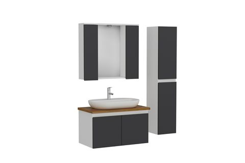 NİKA BANYO DOLABI AS2K10, BEYAZ ANTRASİT, 85 CM