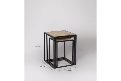 BECK SİYAH METAL AHŞAP ÜÇLÜ ZİGON SEHPA