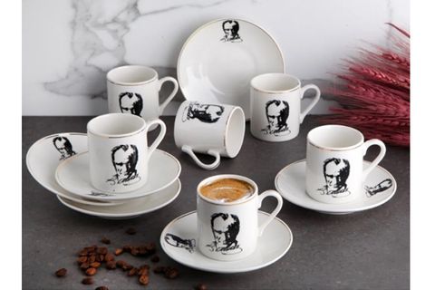 ATATÜRK TEMALI 6 KİŞİLİK KAHVE FİNCANI TAKIMI, PORSELEN
