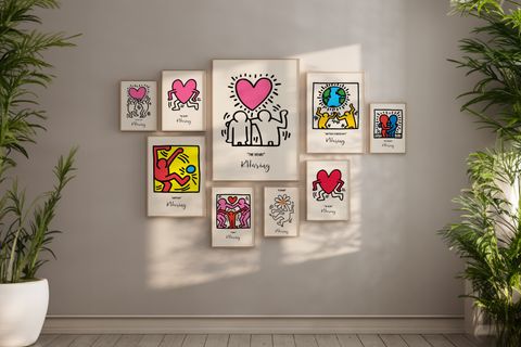 KEITH HARING AHŞAP ÇERÇEVELİ TABLO TAKIMI, DOKUZLU