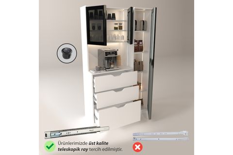 REOSTİVA CAM KAPAKLI LEDLİ KAHVE KÖŞESİ, BEYAZ