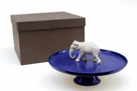 AYAKLI FİL FİGÜRLÜ SUNUM TABAĞI, LACİVERT KREM