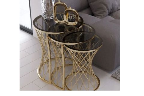 TUBİHOME HASIR C ZİGON SEHPA, GOLD METAL FÜME ŞEFFAF CAM
