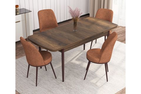 ROVENA LEONA AÇILABİLİR MUTFAK MASASI TAKIMI, BAROK DESEN, KİREMİT, 132X80