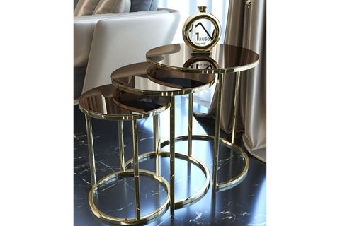 TUBİHOME SEHPA TAKIMI, BRONZ AYNA, GOLD
