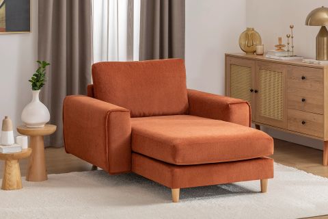 MERLİN DAYBED, FİTİLLİ KOL, NATUREL AYAK, KADİFE KUMAŞ, KİREMİT