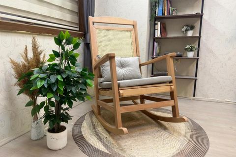 ASEDİA VERANDA HASIRLI MİNDERLİ SALLANAN SANDALYE, KREM, NATUREL AYAK