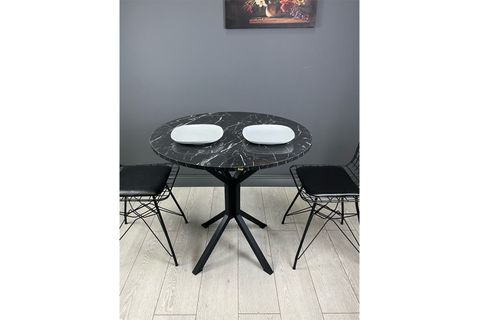 SARAY SİYAH MERMER MUTFAK MASASI SİYAH AYAK 80 CM