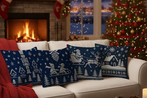 YILBAŞI TEMALI DÖRTLÜ KIRLENT KILIFI, LACİVERT, 1042