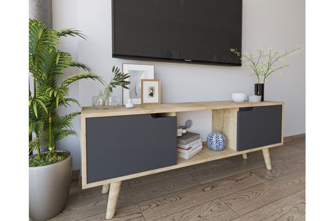 SİENA AHŞAP AYAKLI TV ÜNİTESİ, SAFİR MEŞE ANTRASİT, 140 CM