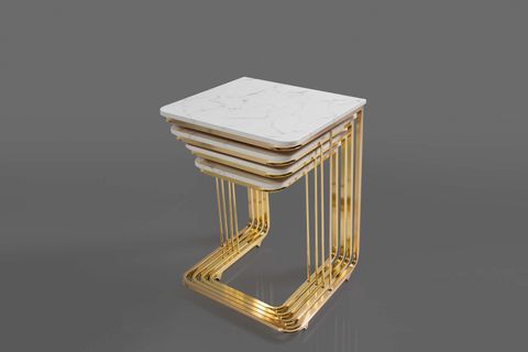 TEKERLEKLİ YAN ZİGON SEHPA, GOLD AYAK, DÖRTLÜ, MERMER