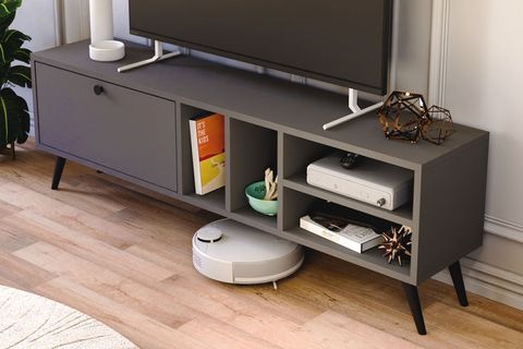 BUKA GENİŞ TEK KAPAKLI TV SEHPASI, ANTRASİT, 140 CM