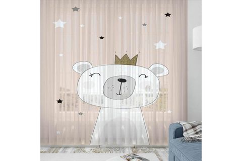 ELSE SEVİMLİ HİPOPOTAM İSKANDİNAV DESENLİ DEKORATİF ÇOCUK BEBEK TÜL FON PERDE 140X270