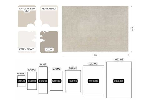 PERA HALI MİNİMALİST KREM BEYAZ SİSAL TARZI HALI FM02W 160X210 CM