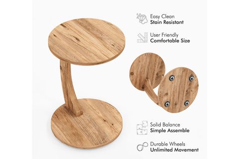 CLEO TEKERLEKLİ C SEHPA TEKERLEKLİ YAN SEHPA, ÇAM