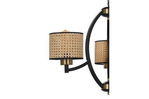 LUMEXX PAUL DÖRTLÜ SİYAH AVİZE RATTAN ABAJURLU