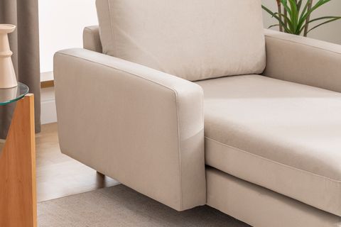 MERLİN DAYBED, İNCE KOL, NATUREL AYAK, KADİFE KUMAŞ, KREM