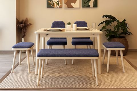 VİNA MİNİ AÇILIR MUTFAK MASA TAKIMI, SEDEF KREM LACİVERT