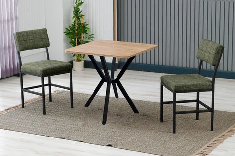 NOVA MUTFAK MASA TAKIMI, 2 SANDALYE, CEVİZ, 70X70 CM, YEŞİL