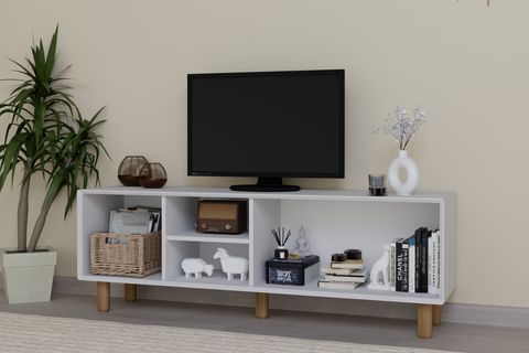 BOHEM SERİSİ NATURA PVC HASIR DESEN TV ÜNİTESİ, NATURA MAT BEYAZ