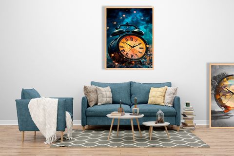 DERİN MAVİ ÇERÇEVELİ DUVAR SAATİ, 50X70