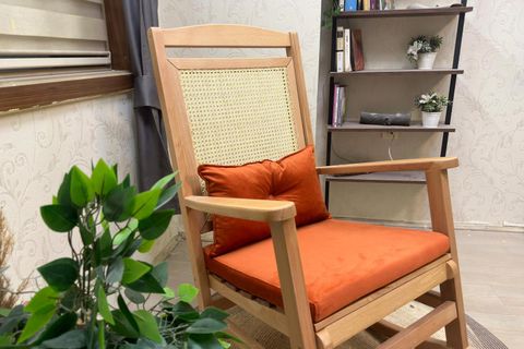 ASEDİA VERANDA HASIRLI MİNDERLİ SALLANAN SANDALYE, TURUNCU, NATUREL AYAK