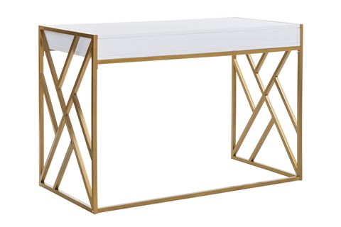 ZERON GOLD METAL ÇEKMECELİ AHŞAP ÇALIŞMA MASASI, BEYAZ