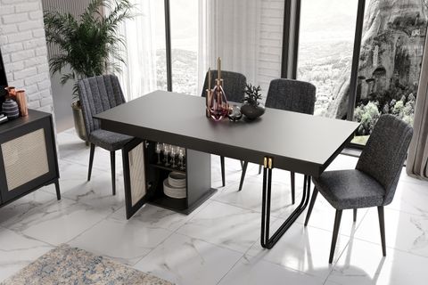TRİO YEMEK MASASI, SİYAH, 90X190