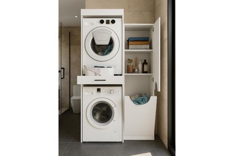 FİKA VERGA ÇAMAŞIR VE KURUTMA MAKİNESİ BANYO DOLABI, KİRLİ SEPETLİ, BEYAZ