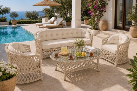 BODRUM RATTAN BAHÇE BALKON OTURMA GRUBU, 5 KİŞİLİK, BEJ